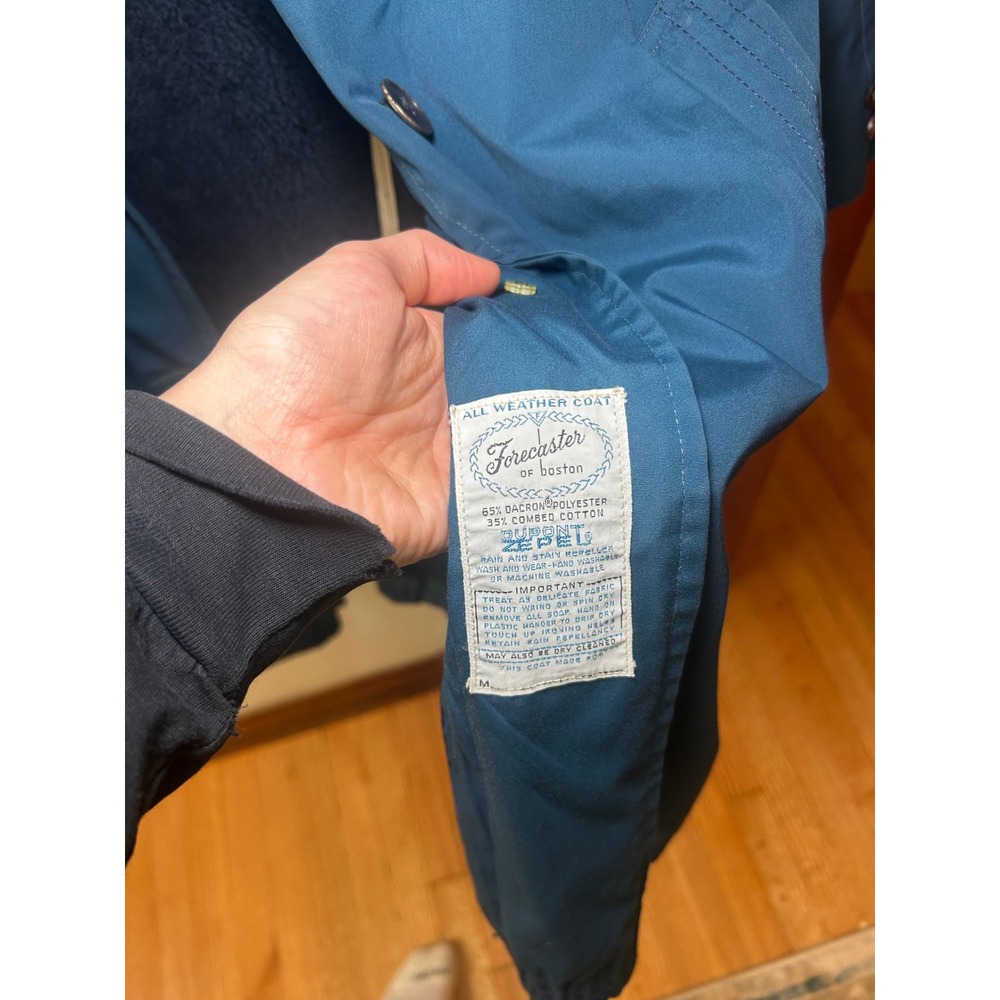 Vintage Forecaster of Boston Teal Blue Trench Coat Removable Faux Fur Lining M - Picture 4 of 5